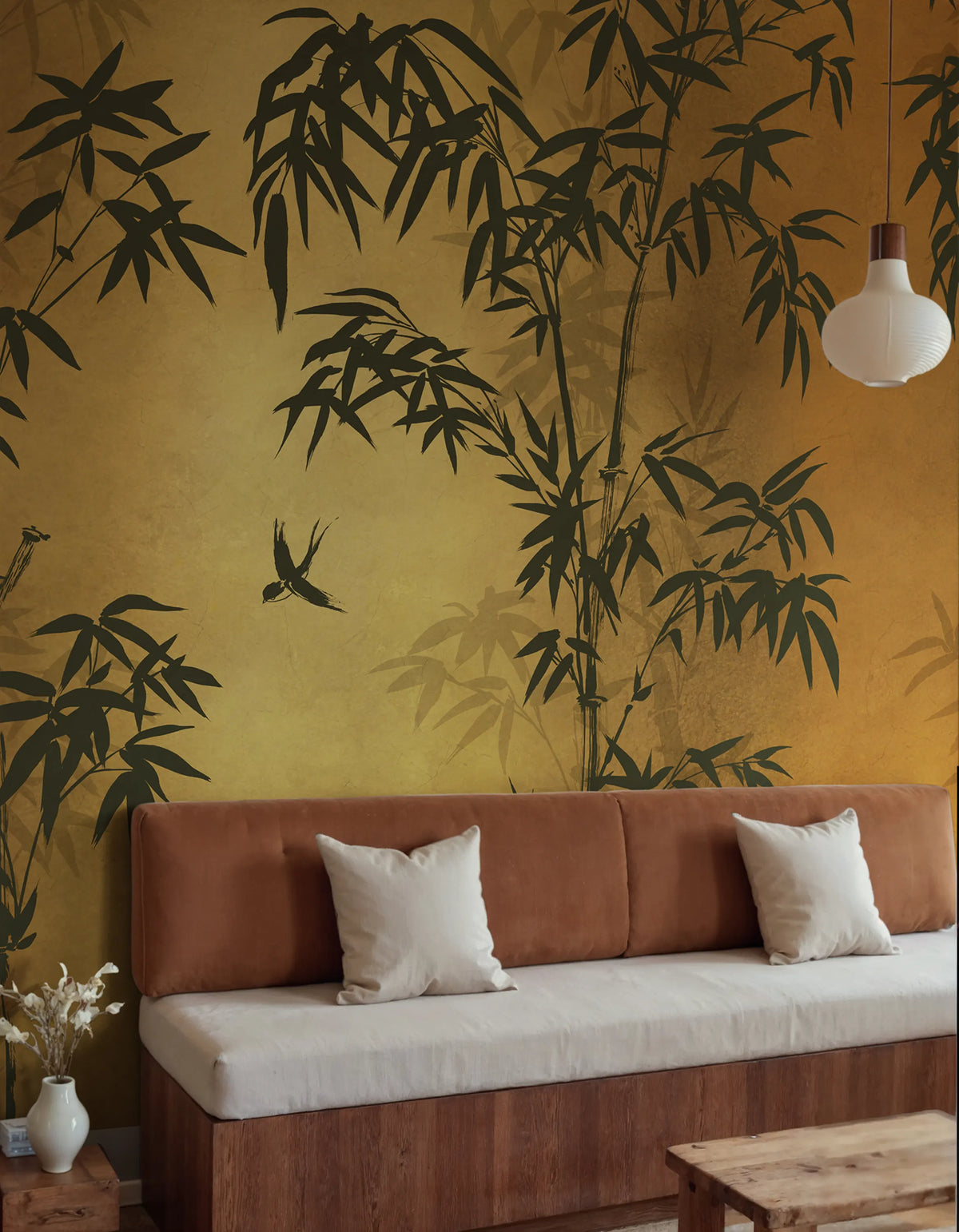 Bambusa, Gold Mural Wallpaper - room preview 02