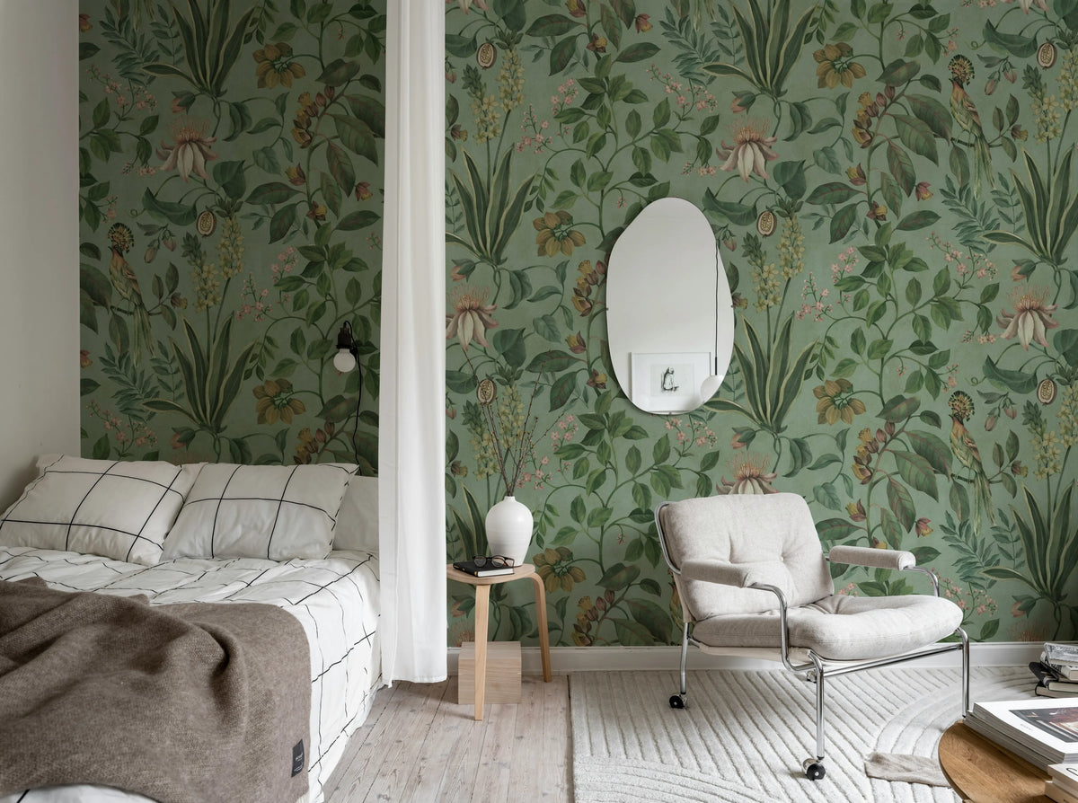 Tropical Harmony, Turquoise Mural Wallpaper - room preview 02