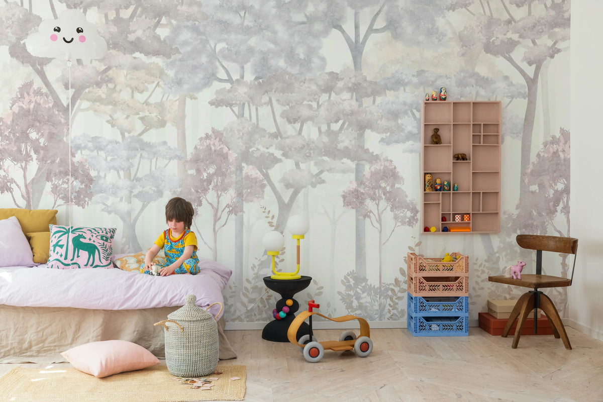 Pastel Forest, Pink Mural Wallpaper - room preview 02