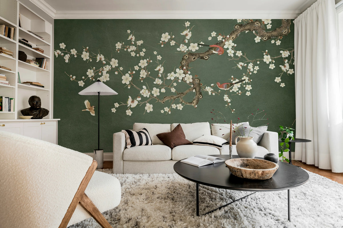 Serene Branches, Green Mural Wallpaper - room preview 02