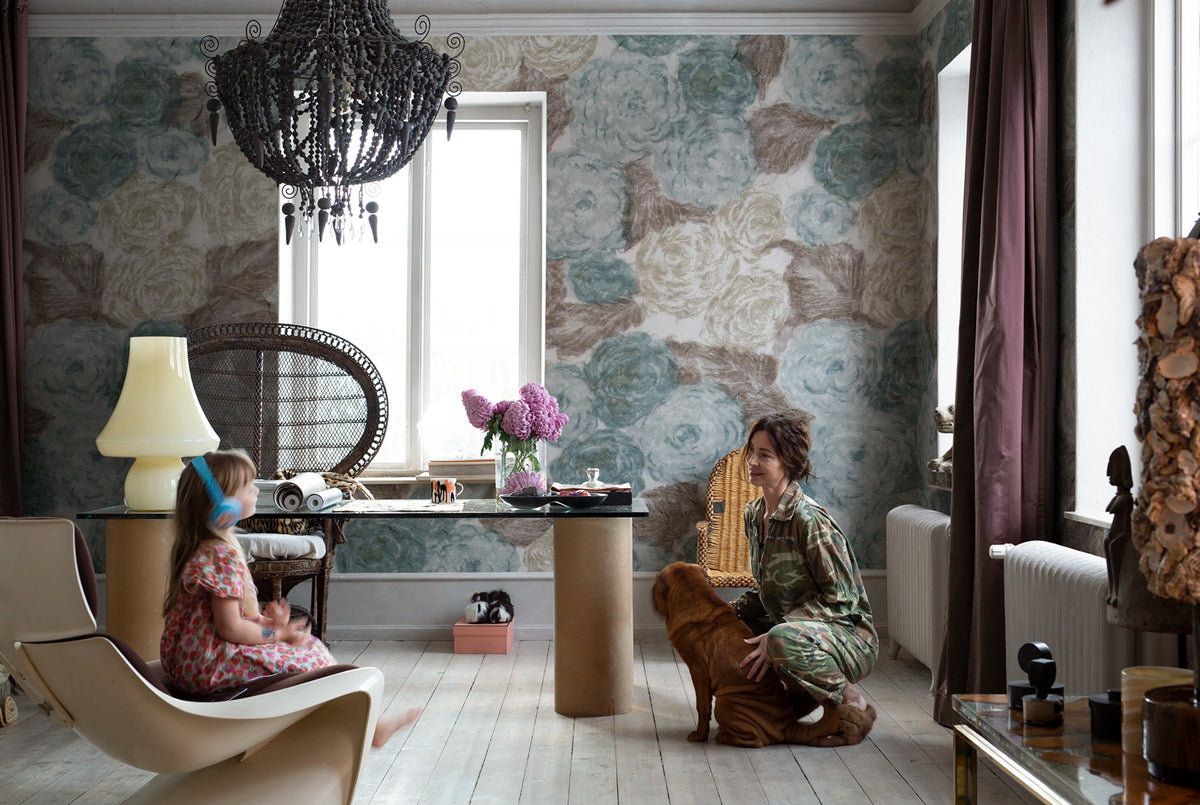 Sol Rosa, Blue Mural Wallpaper - room preview 02