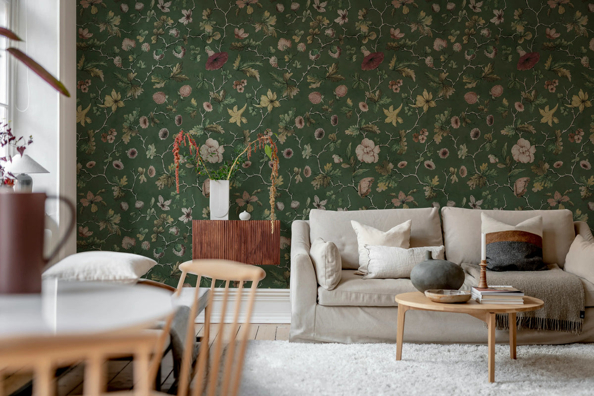 Verdant Bloom, Green Mural Wallpaper - room preview 02