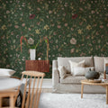 Verdant Bloom, Green Mural Wallpaper - room preview 02