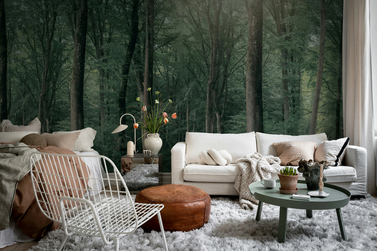 Whispering Woods, Dark Green Mural Wallpaper - room preview 02