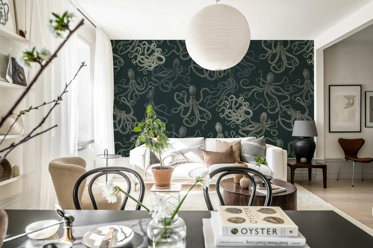 Octopus, Dark Mural Wallpaper - room preview 02