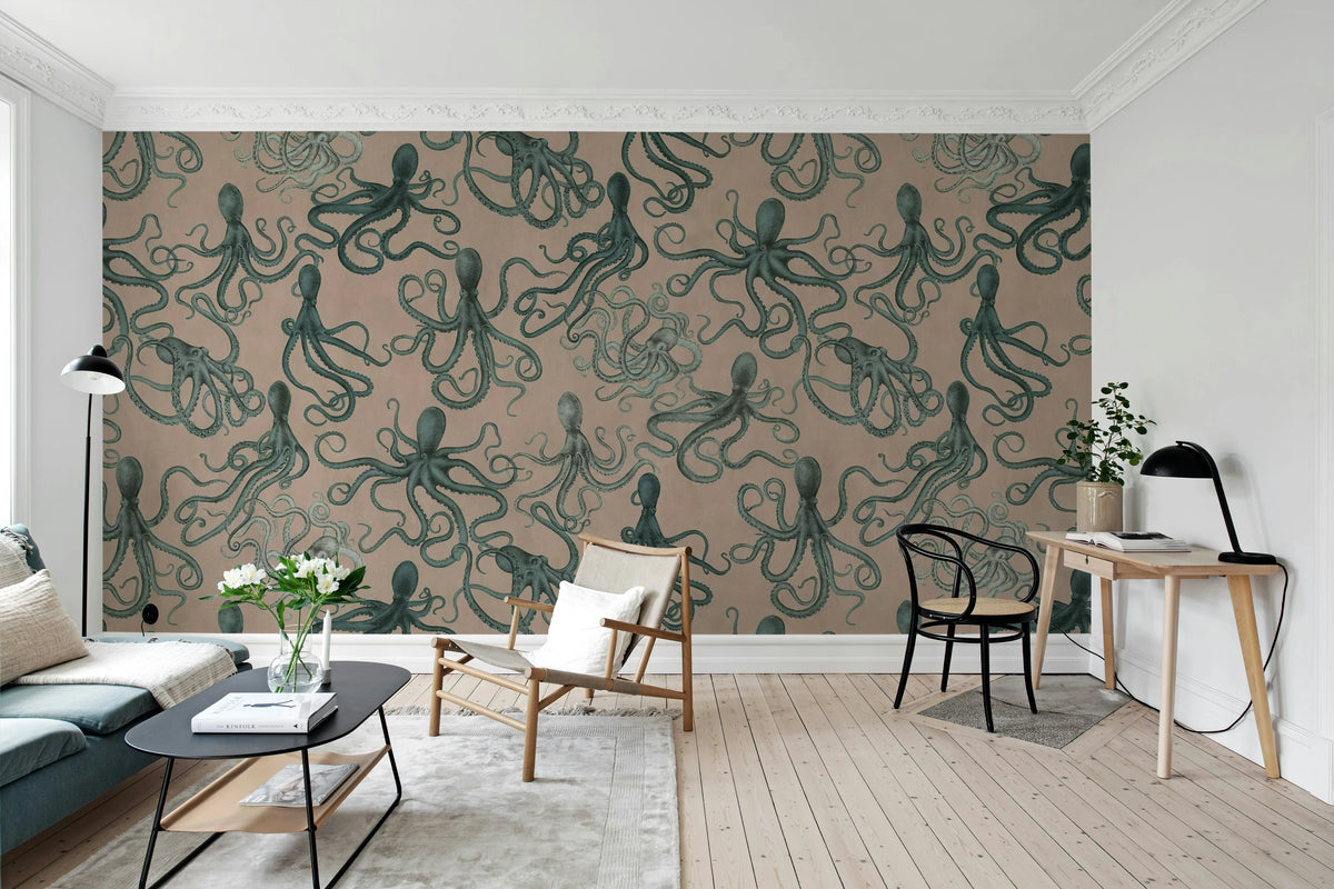 Octopus, Pink Mural Wallpaper - room preview 02