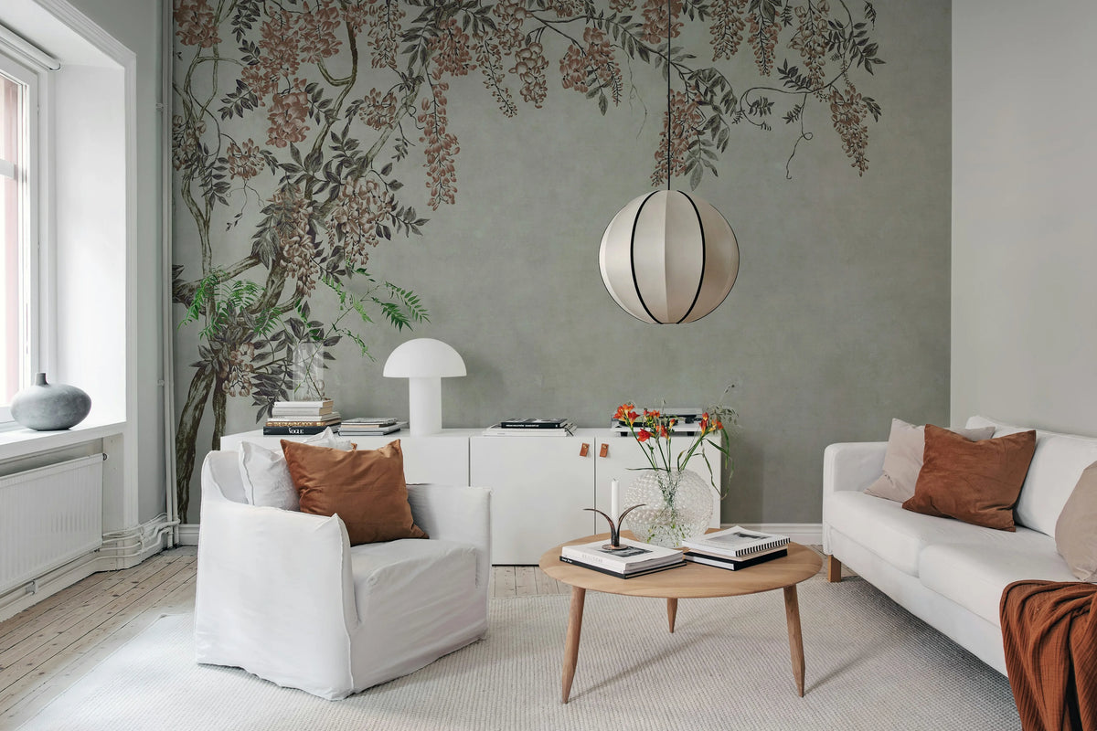 Wisteria Garden, Gray Mural Wallpaper - room preview 02