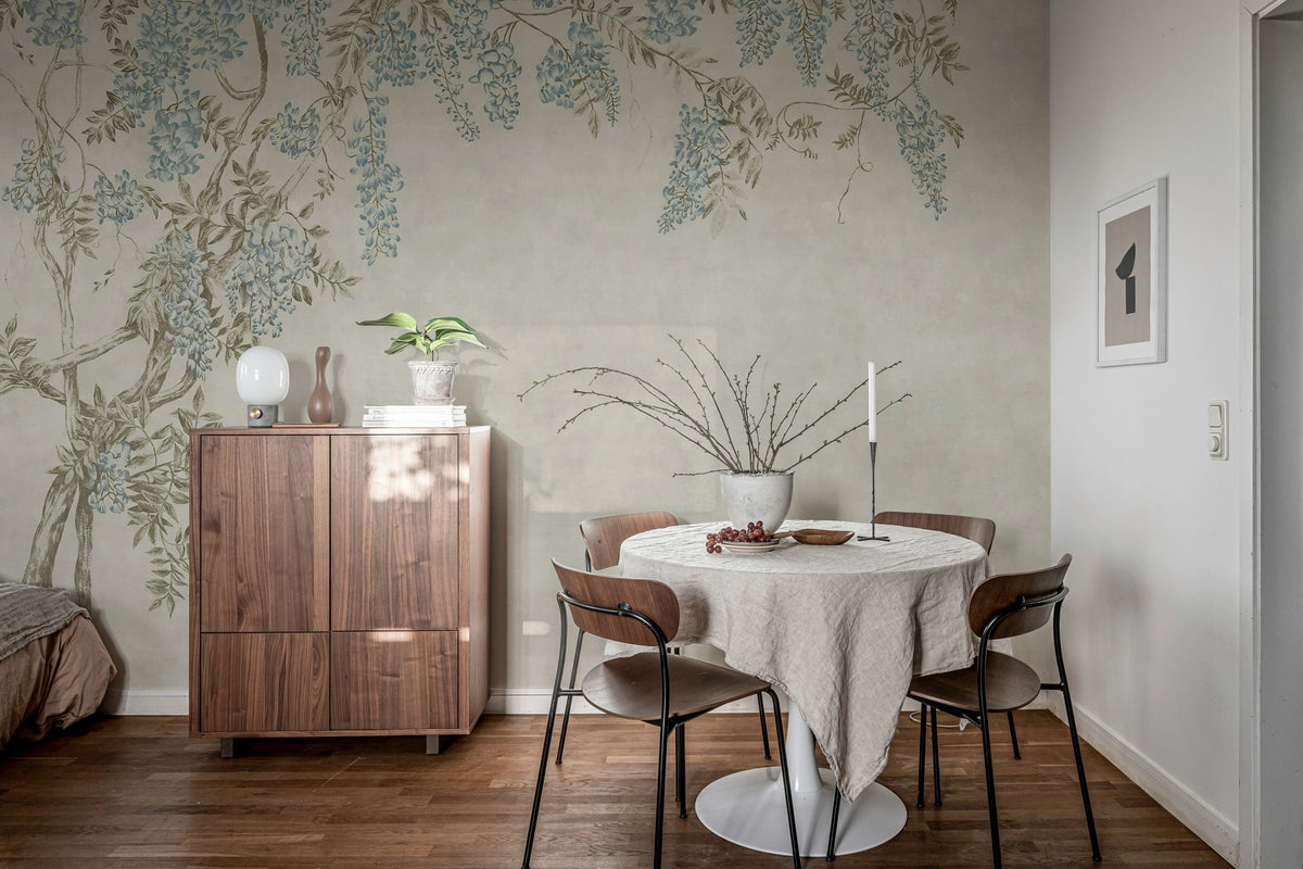 Wisteria Garden, Light Blue Mural Wallpaper - room preview 02