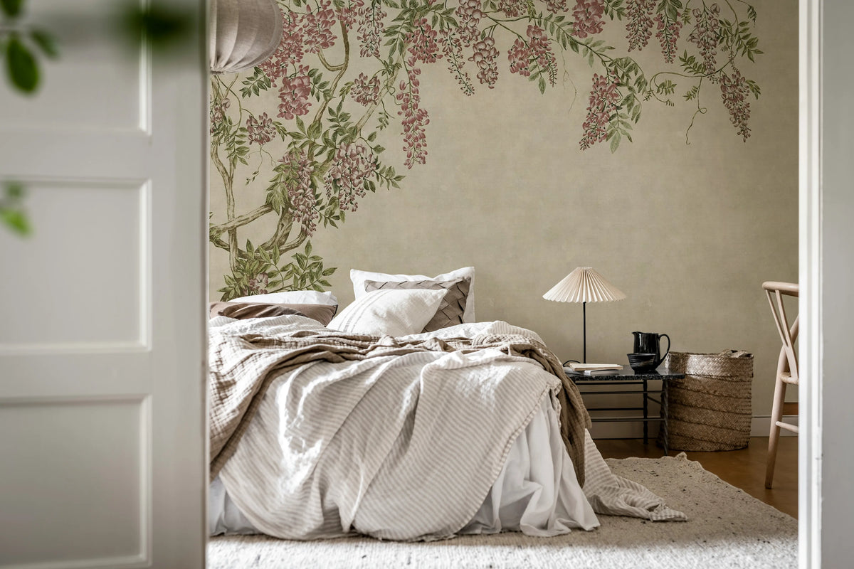 Wisteria Garden, Beige Mural Wallpaper - room preview 02
