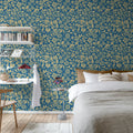 Floral Opulence, Blue Mural Wallpaper - room preview 02
