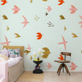 Flying Birds, Light Blue Mural Wallpaper - room preview 02