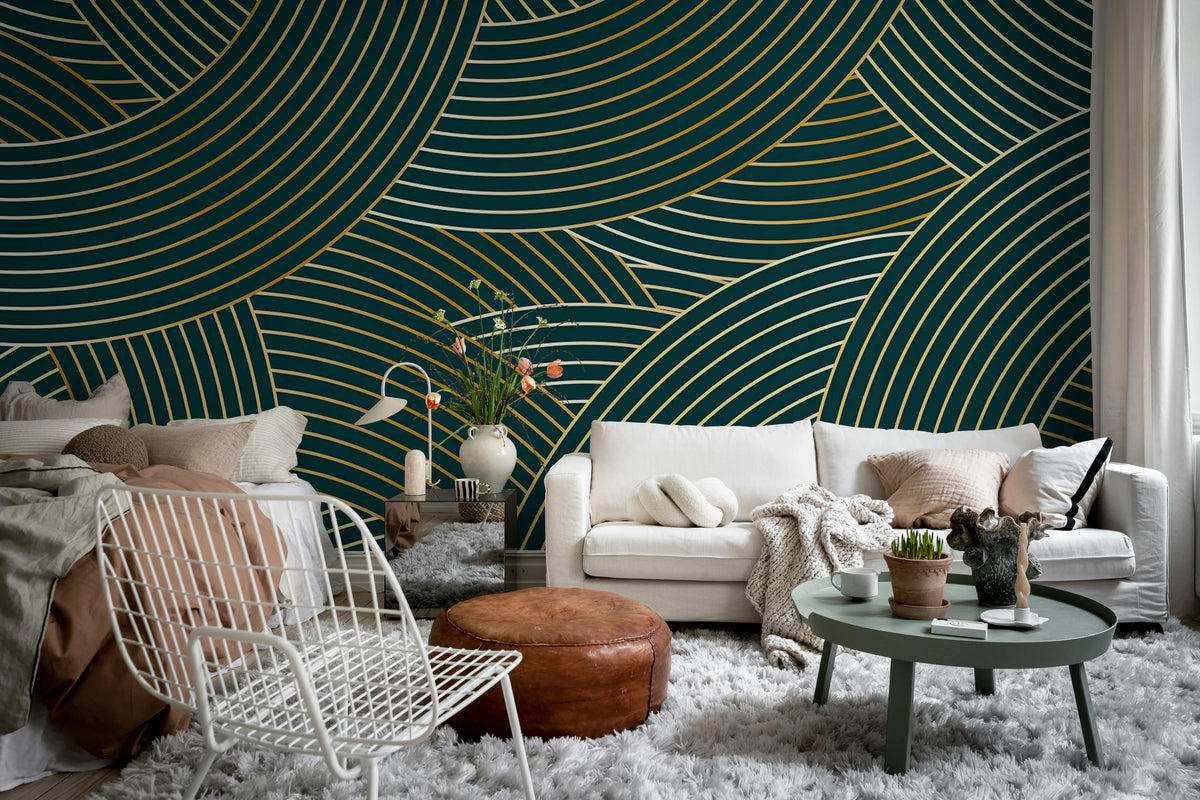 Elegant Lines, Petrol Mural Wallpaper - room preview 02