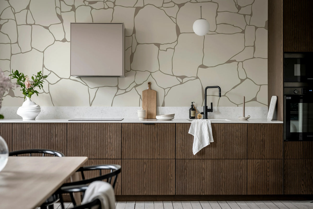 Rustic Grid, Warm White Mural Wallpaper - room preview 02
