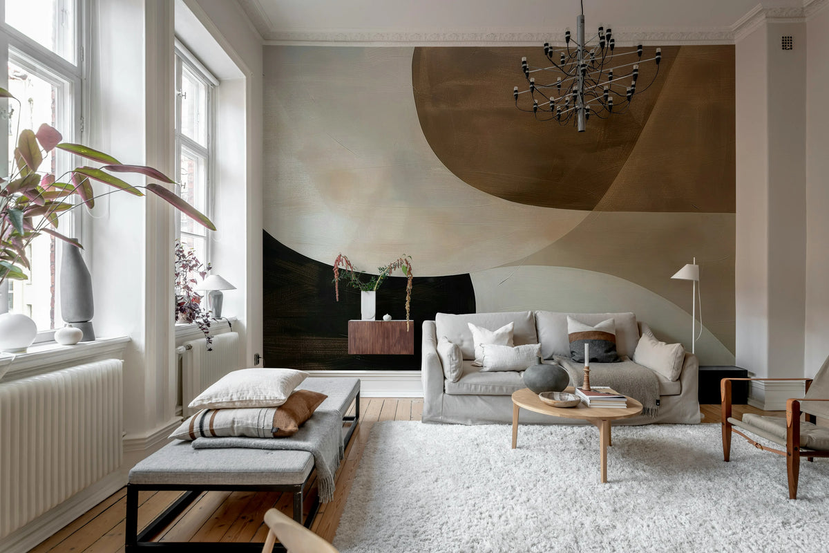 Soft Geometry, Neutral Mural Wallpaper - room preview 02