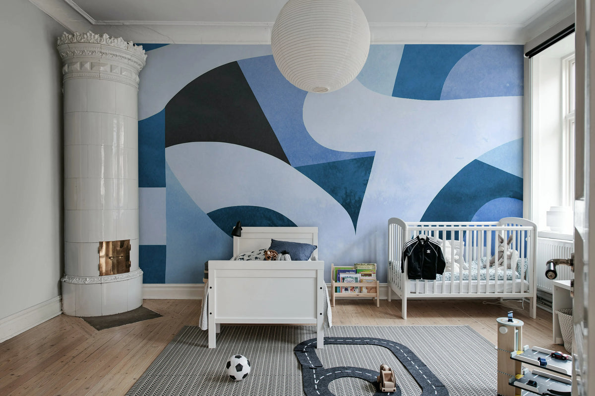 Abstract Curves, Blue Mural Wallpaper - room preview 02