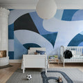 Abstract Curves, Blue Mural Wallpaper - room preview 02