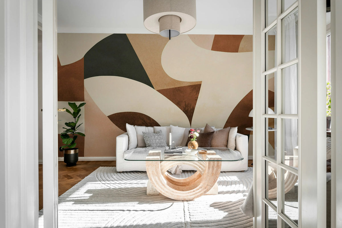 Abstract Curves, Brown Mural Wallpaper - room preview 02