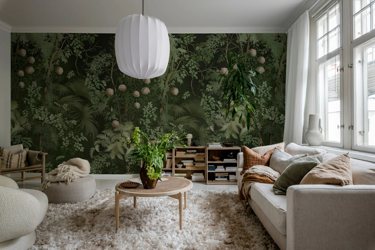 Tropical Bush, Dark Green Mural Wallpaper - room preview 02
