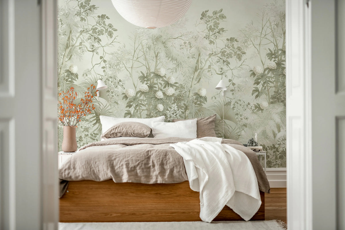 Tropical Bush, Beige Mural Wallpaper - room preview 02