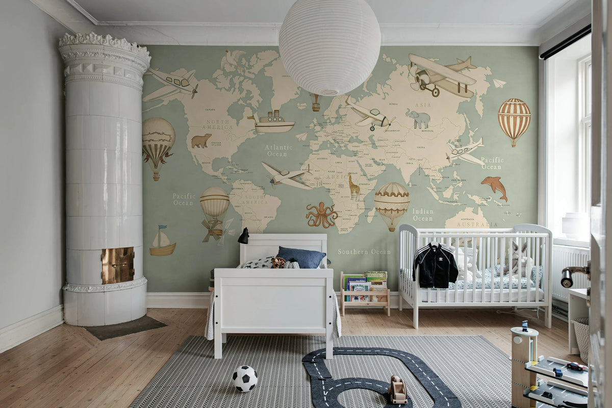 Playful World, Blue Mural Wallpaper - room preview 02