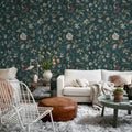 Verdant Bloom, Blue Mural Wallpaper - room preview 02