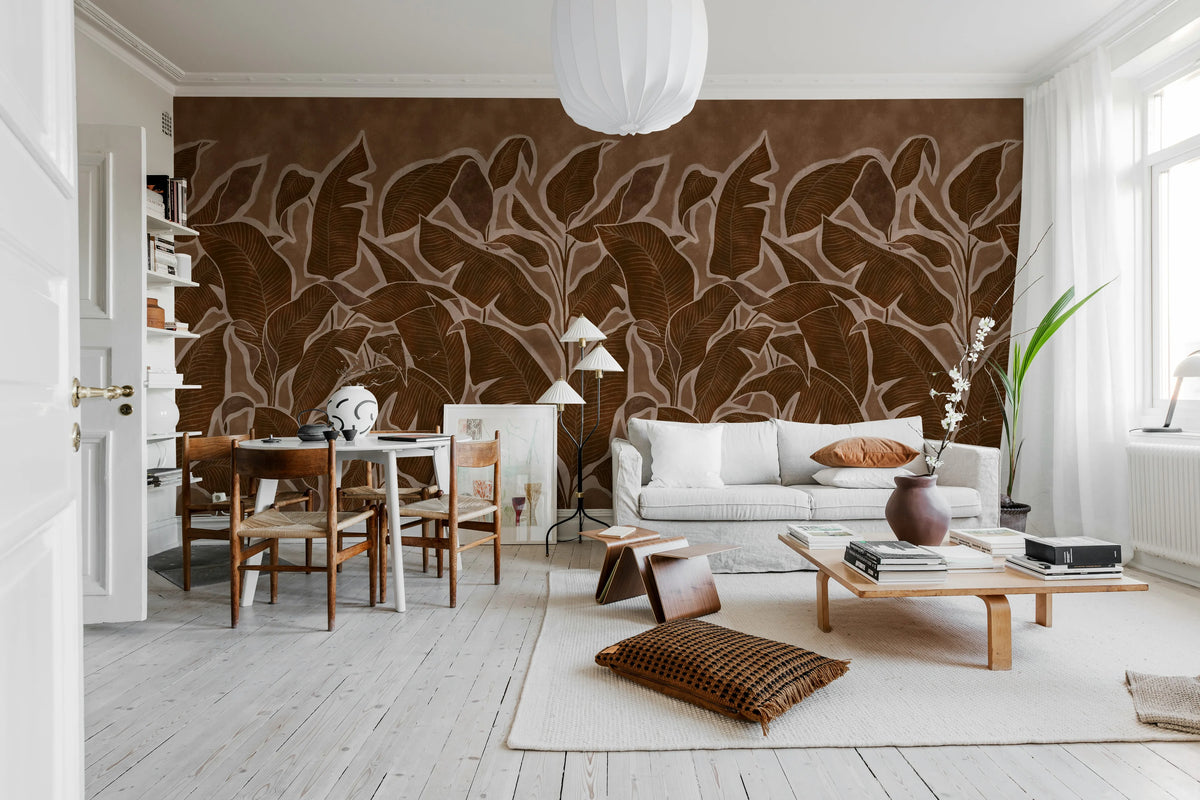 Tropical Breeze, Burgundy Mural Wallpaper - room preview 02