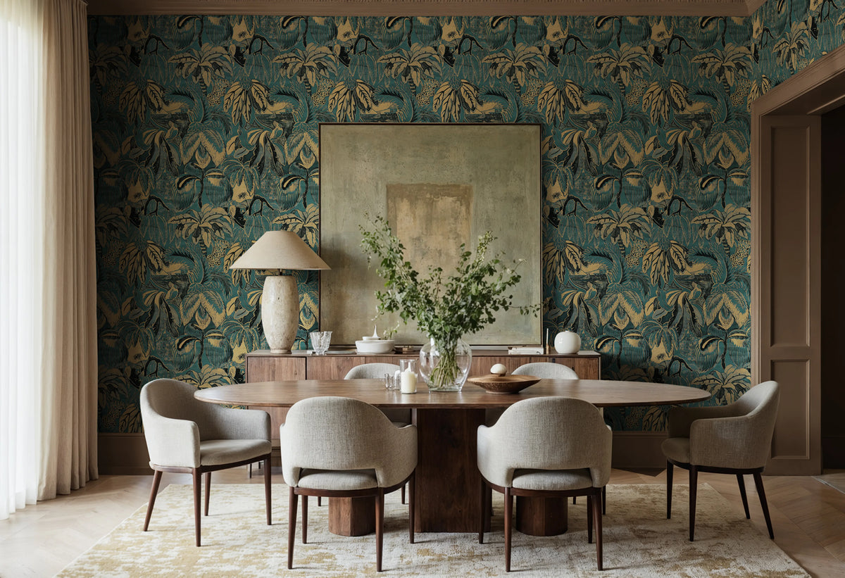 Golden Mirage, Teal Mural Wallpaper - room preview 02