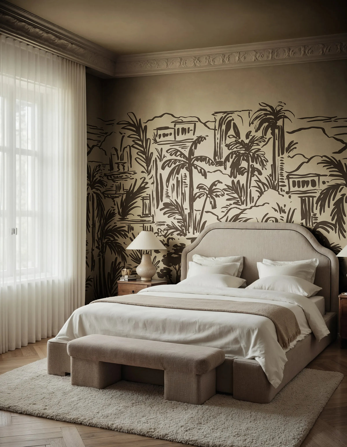 Palm Oasis, Black Mural Wallpaper - room preview 02