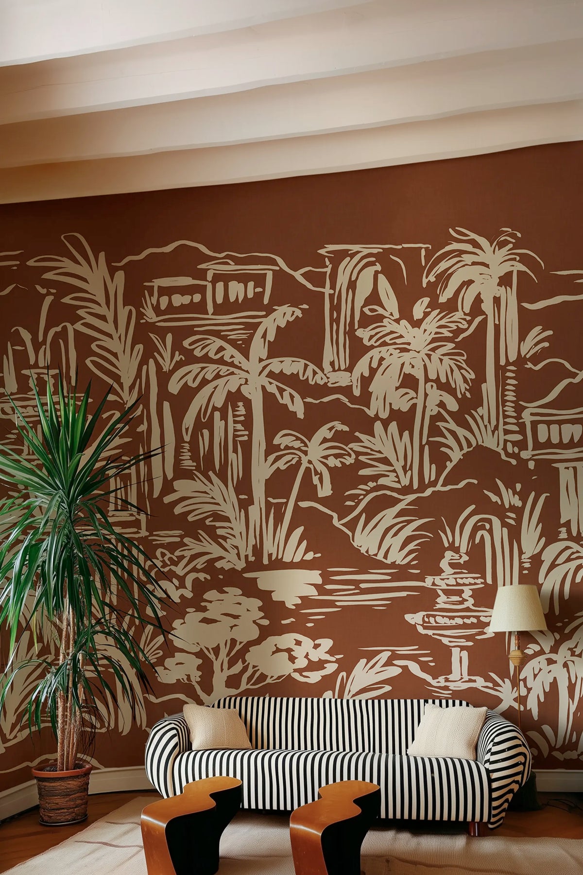 Palm Oasis, Rust Mural Wallpaper - room preview 02