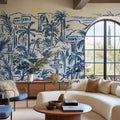 Palm Oasis, Blue Mural Wallpaper - room preview 02