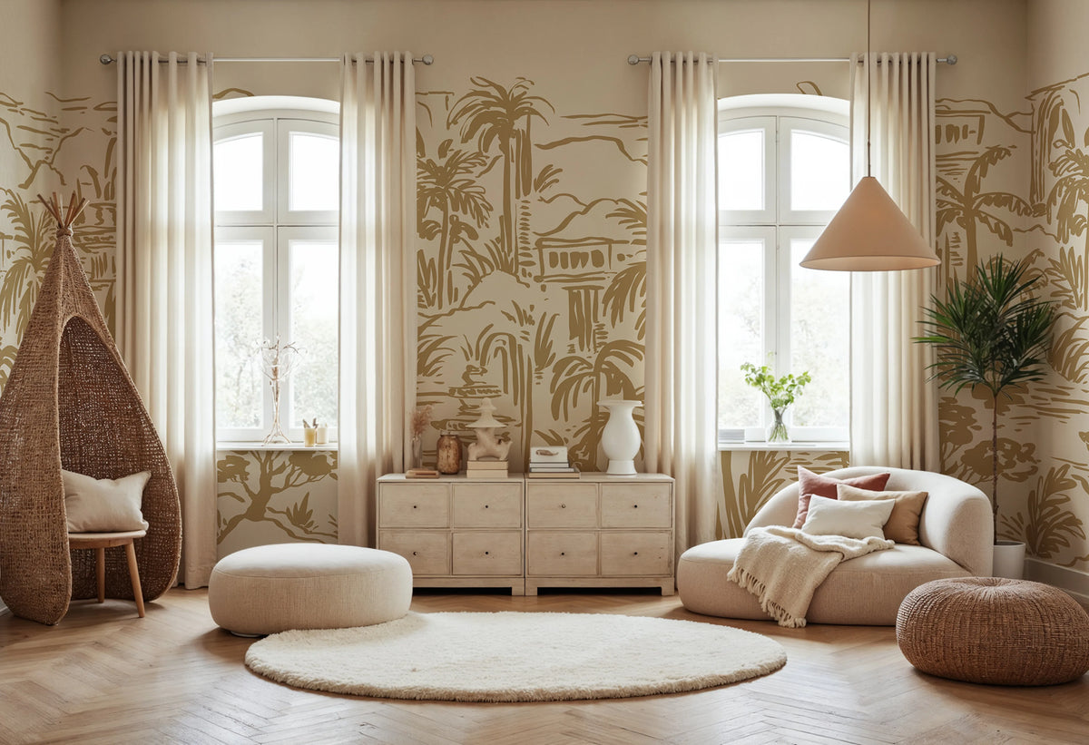 Palm Oasis, Yellow Mural Wallpaper - room preview 02