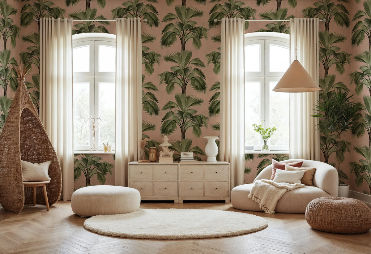 Tropical Rhythm, Pink Mural Wallpaper - room preview 02