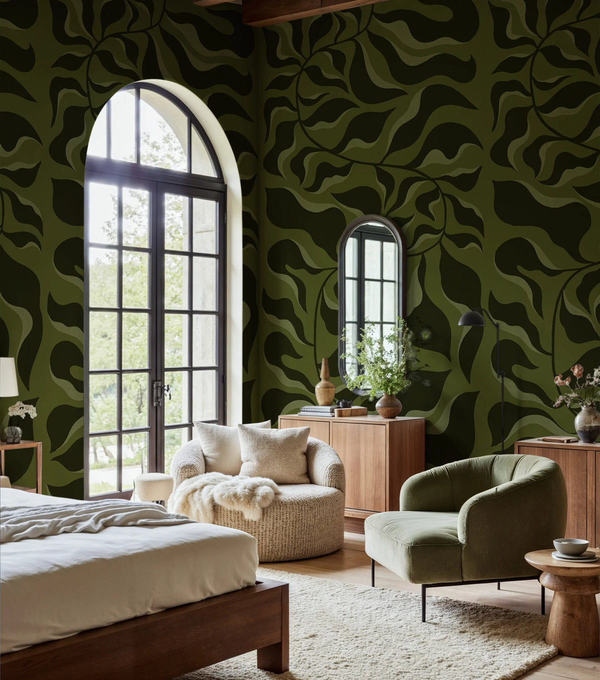 Bold Botanica, Dark Green Mural Wallpaper - room preview 02