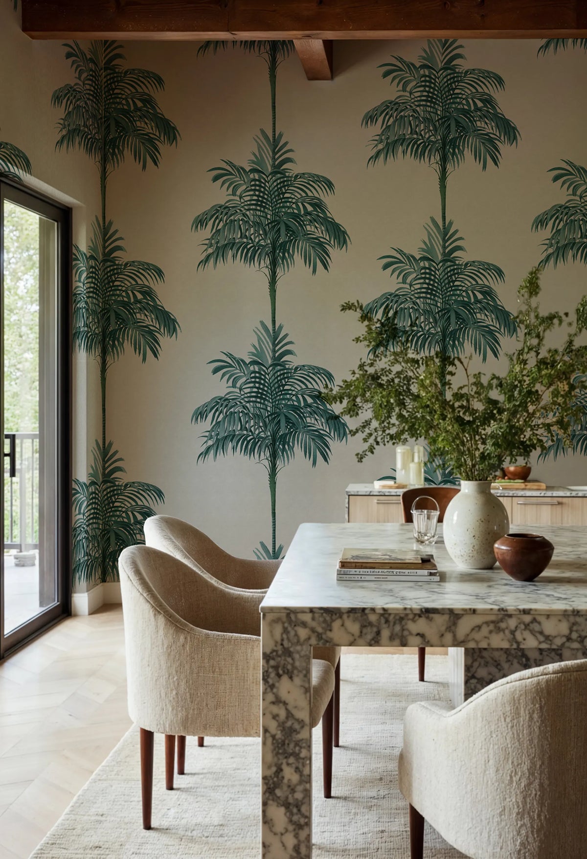 Palm Stripes, Blue Mural Wallpaper - room preview 02