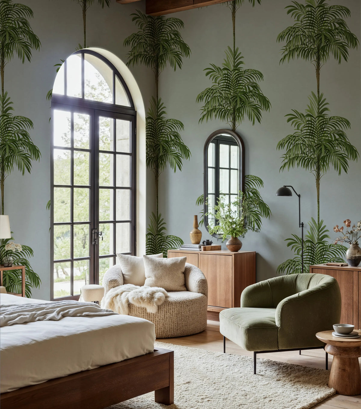 Palm Stripes, Green Mural Wallpaper - room preview 02