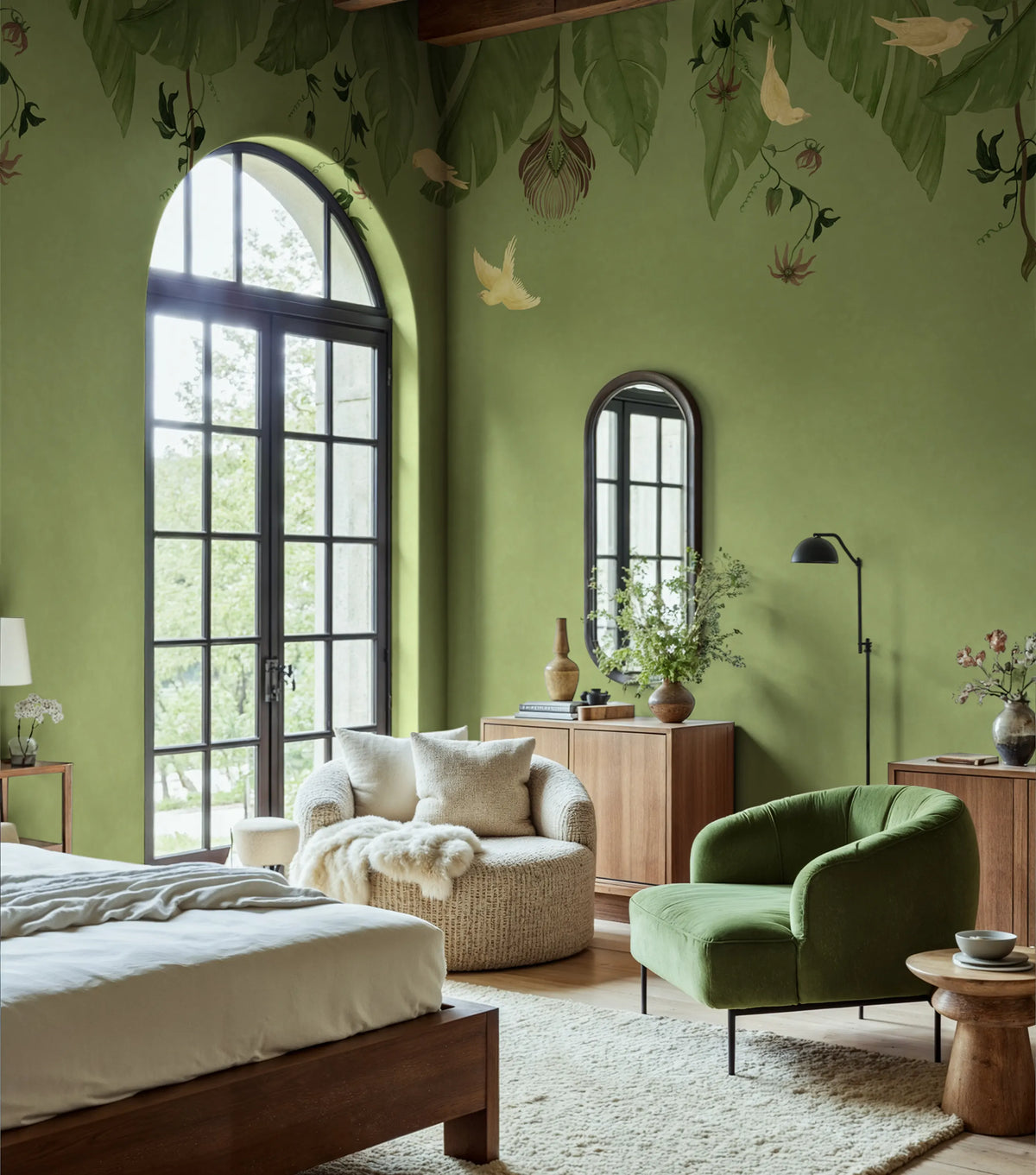 Birds in the Trees, Green Mural Wallpaper - room preview 02