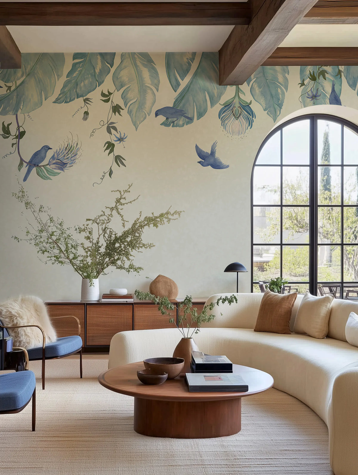 Birds in the Trees, Blue Mural Wallpaper - room preview 02