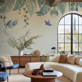 Birds in the Trees, Blue Mural Wallpaper - room preview 02