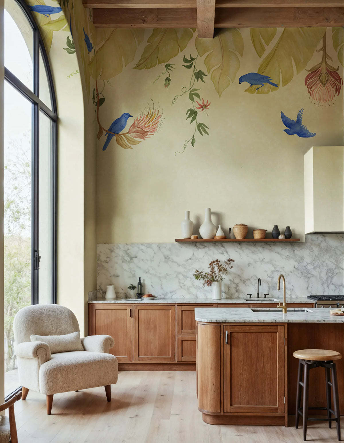 Birds in the Trees, Beige Mural Wallpaper - room preview 02