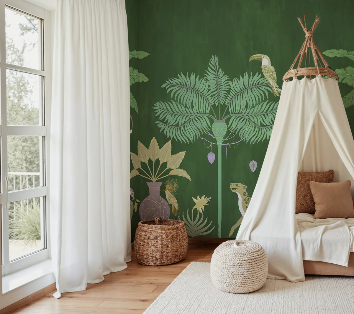 Savanna Chic, Green Mural Wallpaper - room preview 02