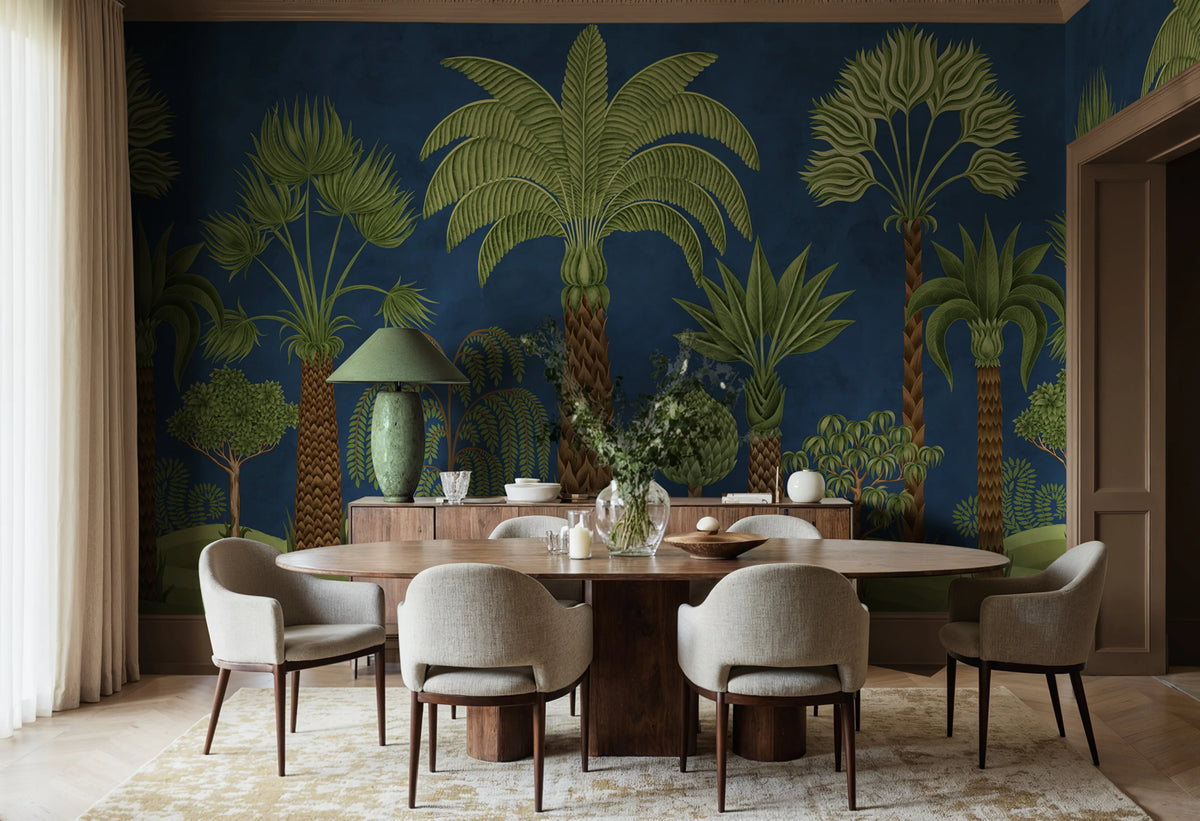 Botanical Bliss, Dark Blue Mural Wallpaper - room preview 02