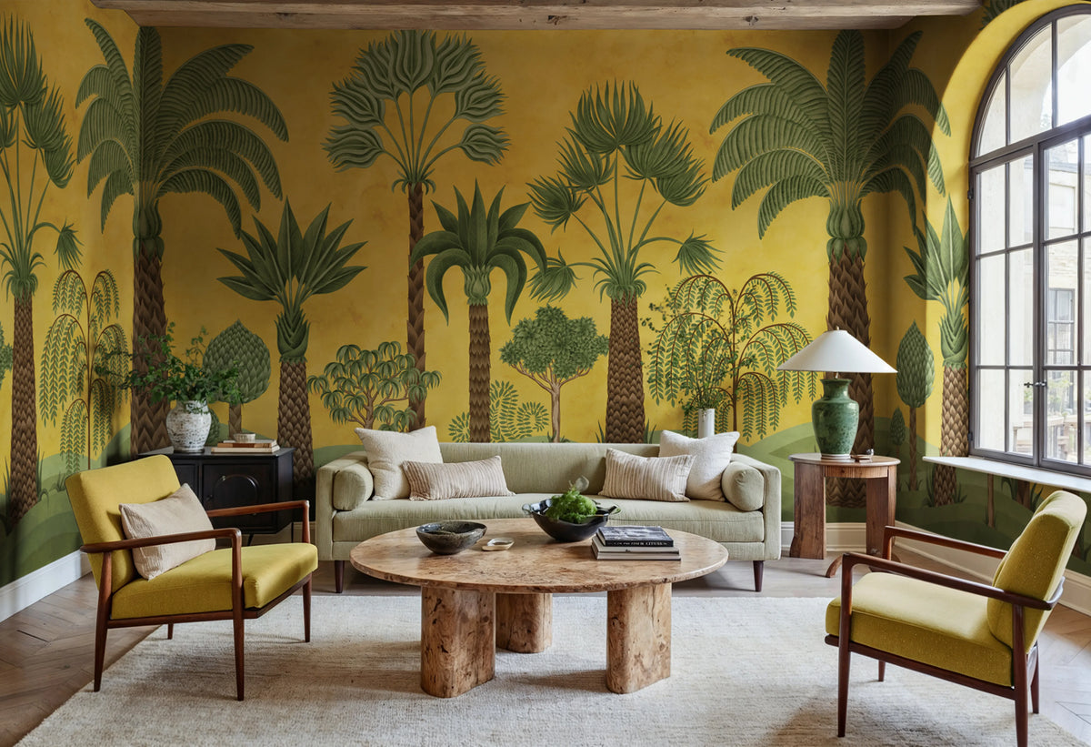 Botanical Bliss, Yellow Mural Wallpaper - room preview 02