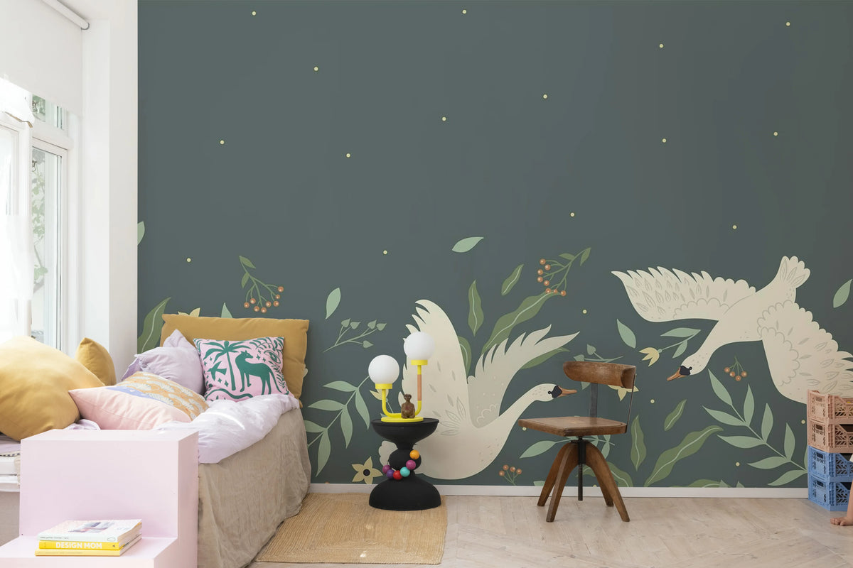 Swan Bloom, Spring Mural Wallpaper - room preview 02