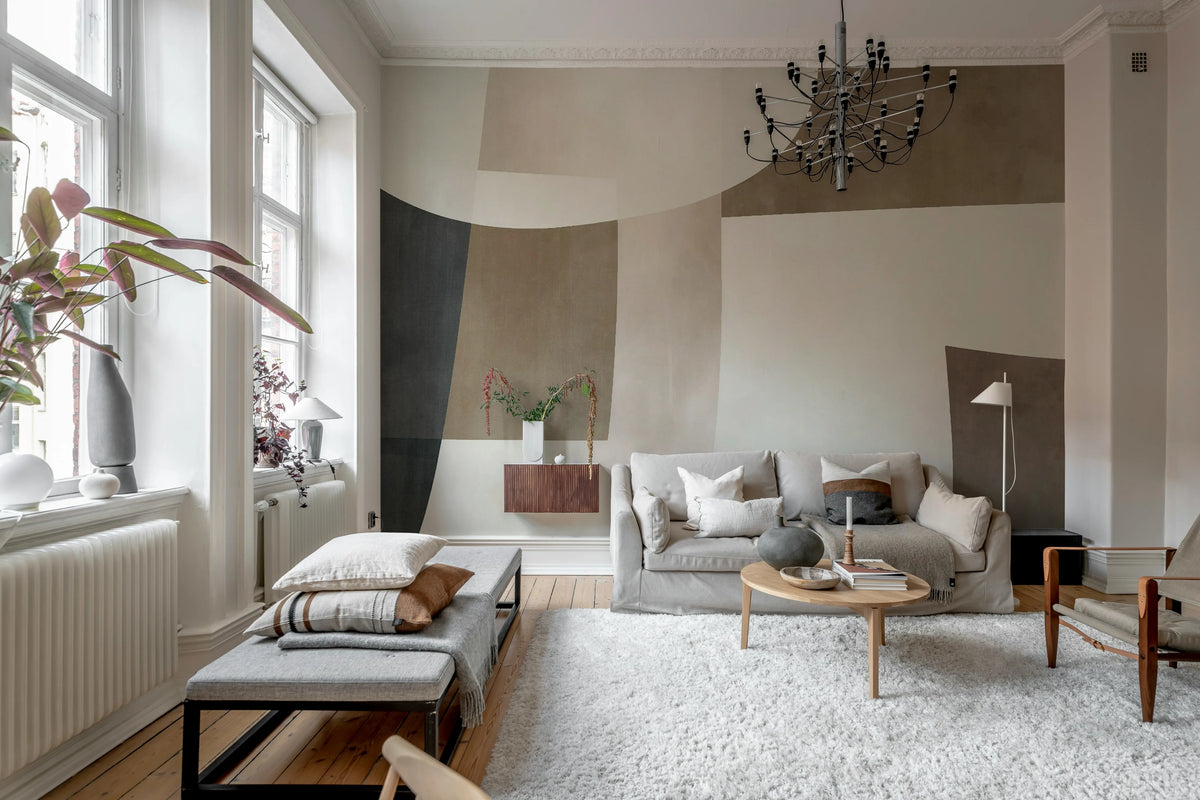 Soft Contours, Greige Mural Wallpaper - room preview 02