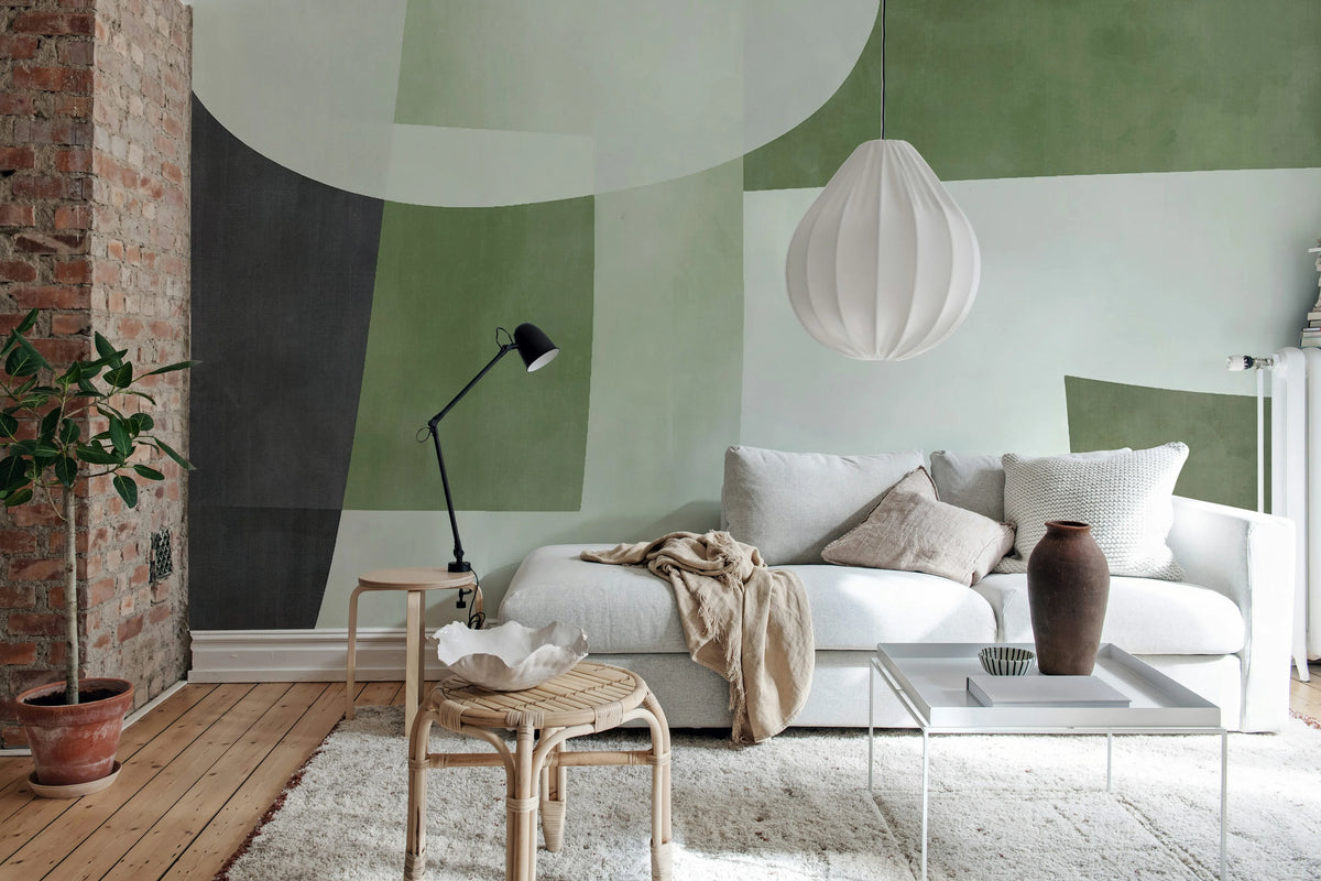 Soft Contours, Green Mural Wallpaper - room preview 02