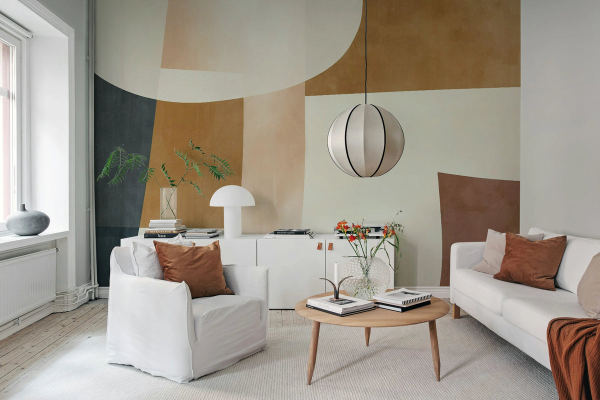 Soft Contours, Brown Mural Wallpaper - room preview 02