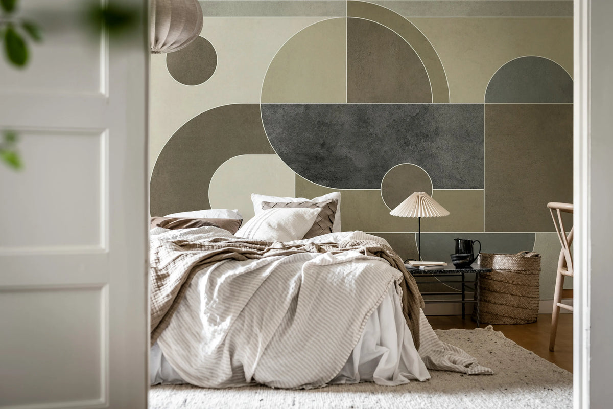 Abstract Geomtery, Greige Mural Wallpaper - room preview 02