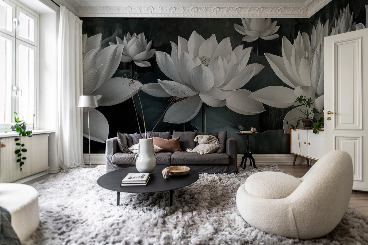 White Lotus, Night Mural Wallpaper - room preview 02