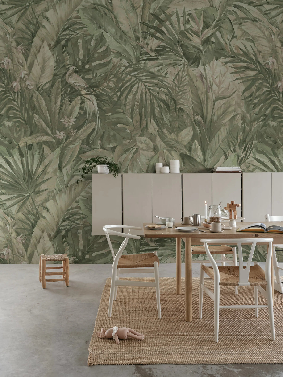 Birds in the Jungle, Light Green Mural Wallpaper - room preview 02