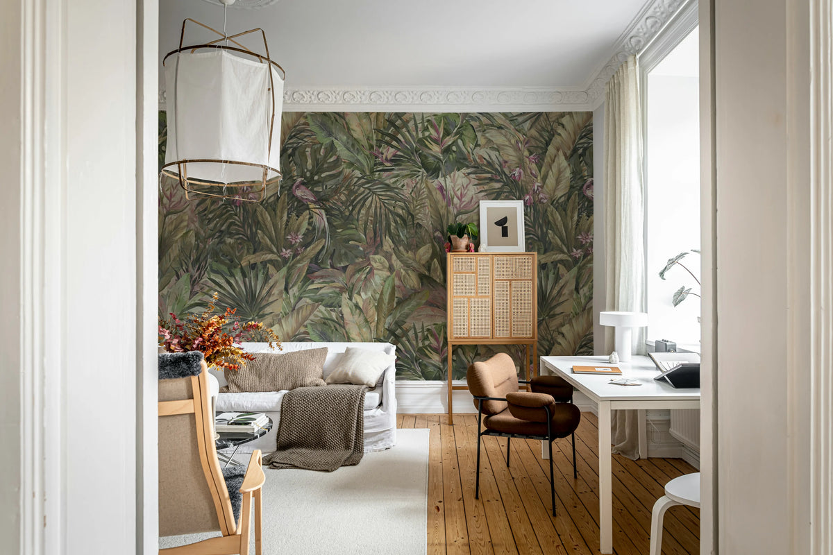 Birds in the Jungle, Lilac Mural Wallpaper - room preview 02